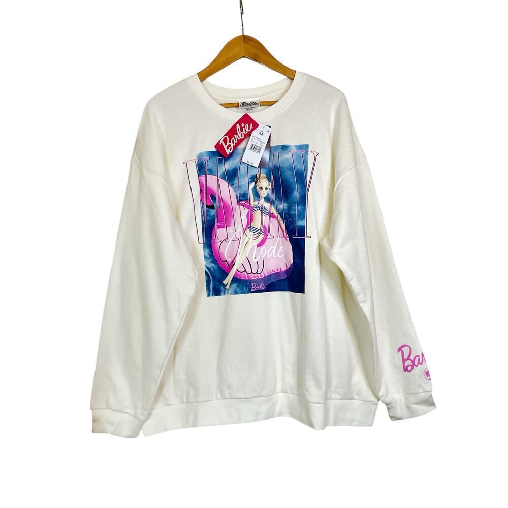 Barbie Women's Long Sleeve Graphic Vacay Mode Sweatshirt Size 2x Off Whi — image 2 of 8